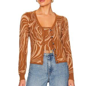 NEW HEARTLOOM Carson Cardigan in Cinnamon Brown Tan Knit Cropped Crop Medium M